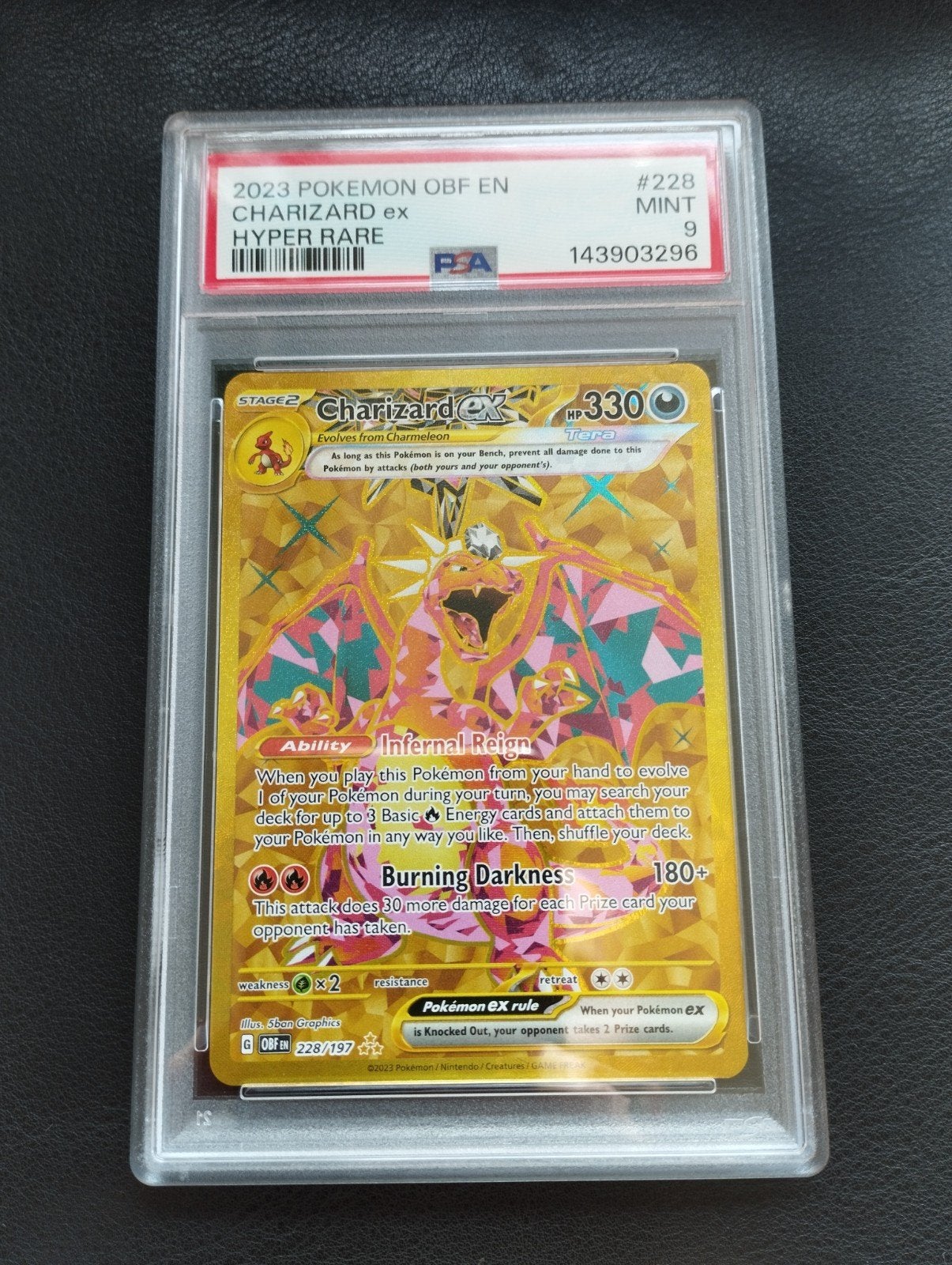 Charizard EX Holo Pokemon kaart PSA9 OBF Hyper rare gold, Ophalen of Verzenden, Zo goed als nieuw