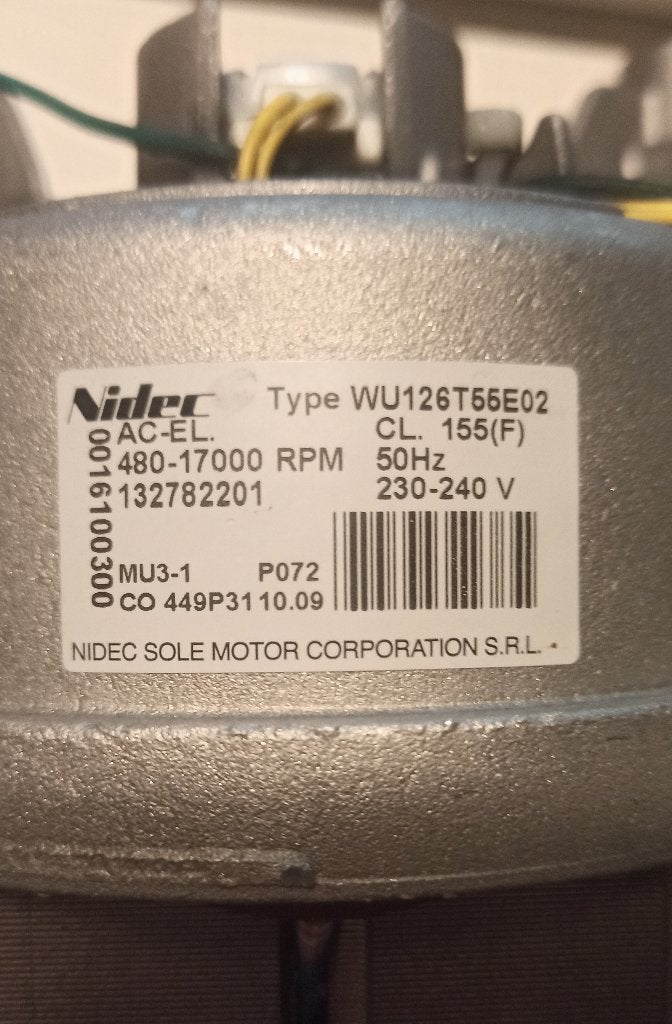 AEG Nidec wasmachine motor WU126T55E02, Ophalen of Verzenden, Gebruikt, 1200 tot 1600 toeren, 85 tot 90 cm