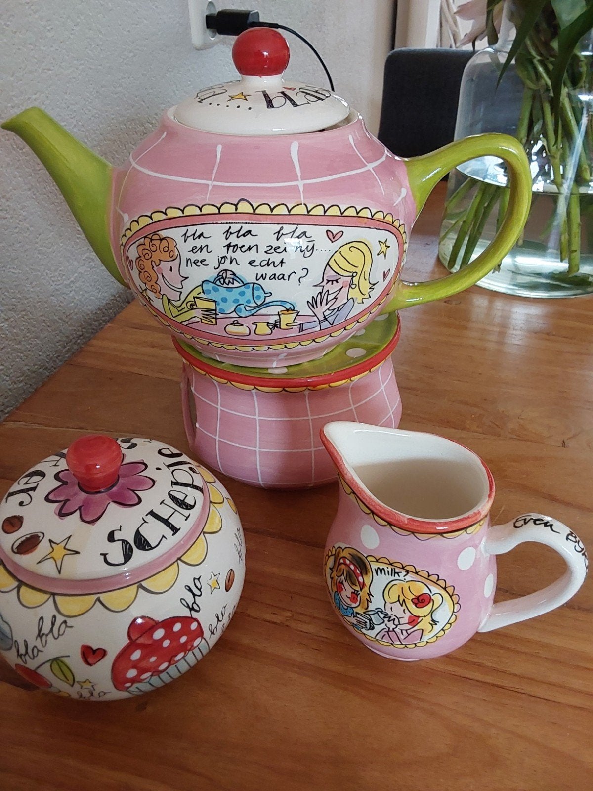 Blond Amsterdam theepot, theelicht, suikerpot en melkkan, Gebruikt, Keramiek, Ophalen of Verzenden, Blond Amsterdam