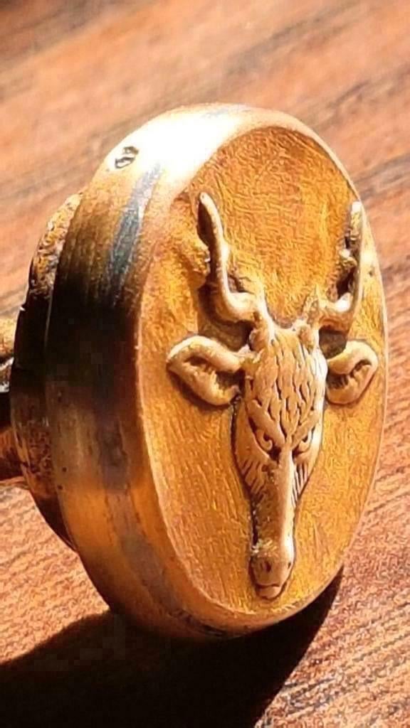 Antiek bronzen lakstempel bizon,Viking lakzegel , brons art, Ophalen of Verzenden