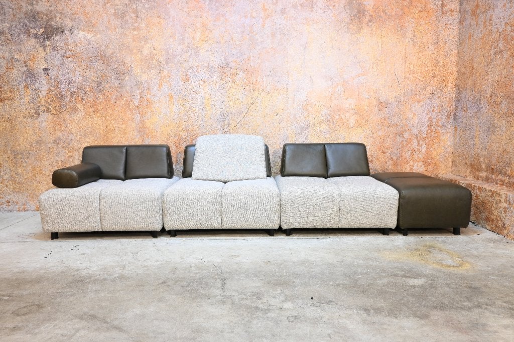 ZGAN! Gealux Quadrant design elementenbank in stof + leer, Hoekbank, 300 cm of meer, 75 tot 100 cm, Ophalen of Verzenden