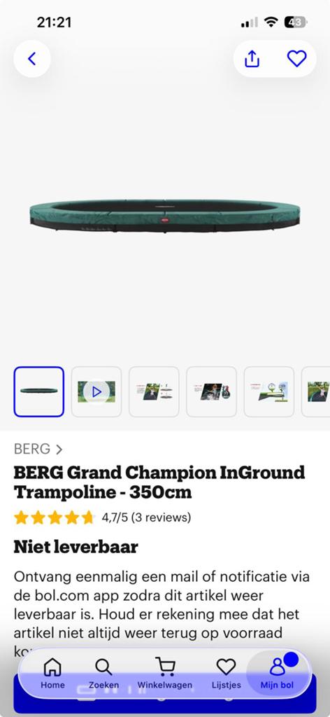 Berg InGround trampoline 350cm, Ophalen, Gebruikt