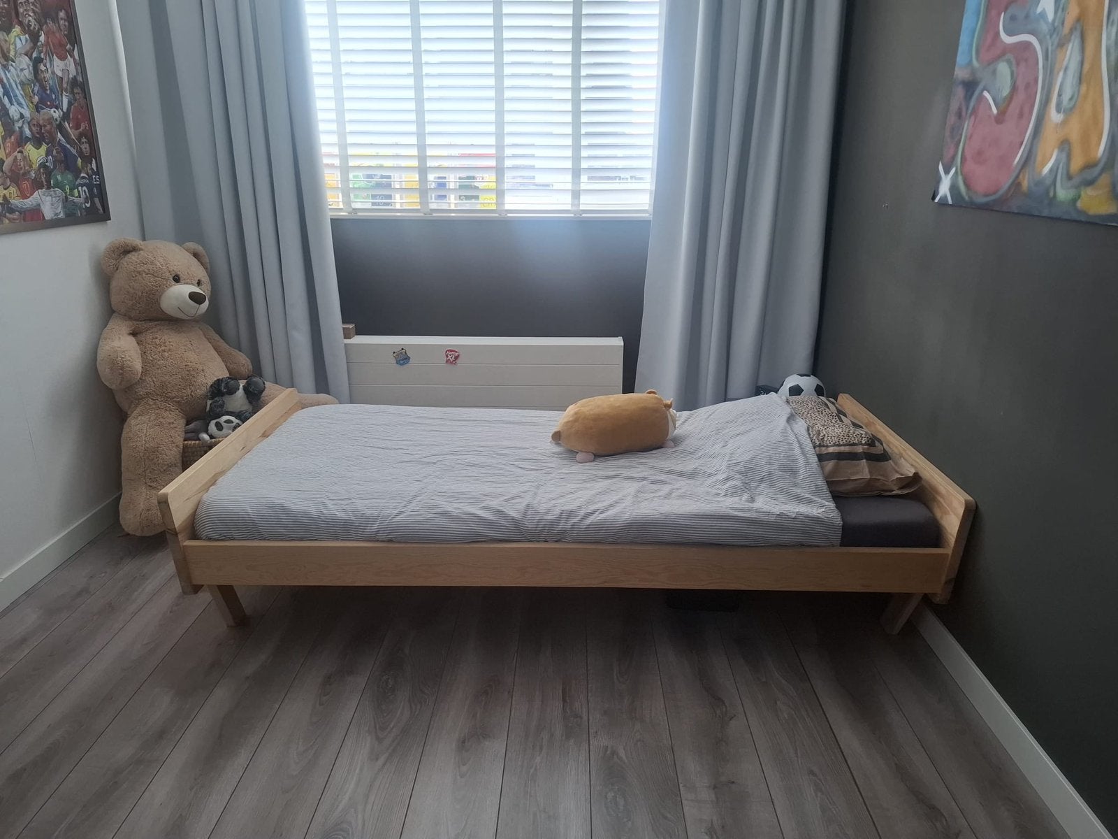 1 persoons houten kinderbed, Ophalen, 85 tot 100 cm, Gebruikt, Lattenbodem