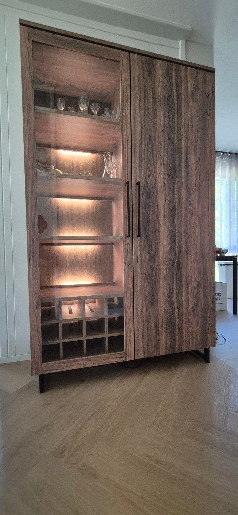 Lamulux vitrinekast mèt verlichting!!(exclusief inhoud), Ophalen, Overige materialen, Met deur(en), 100 tot 150 cm