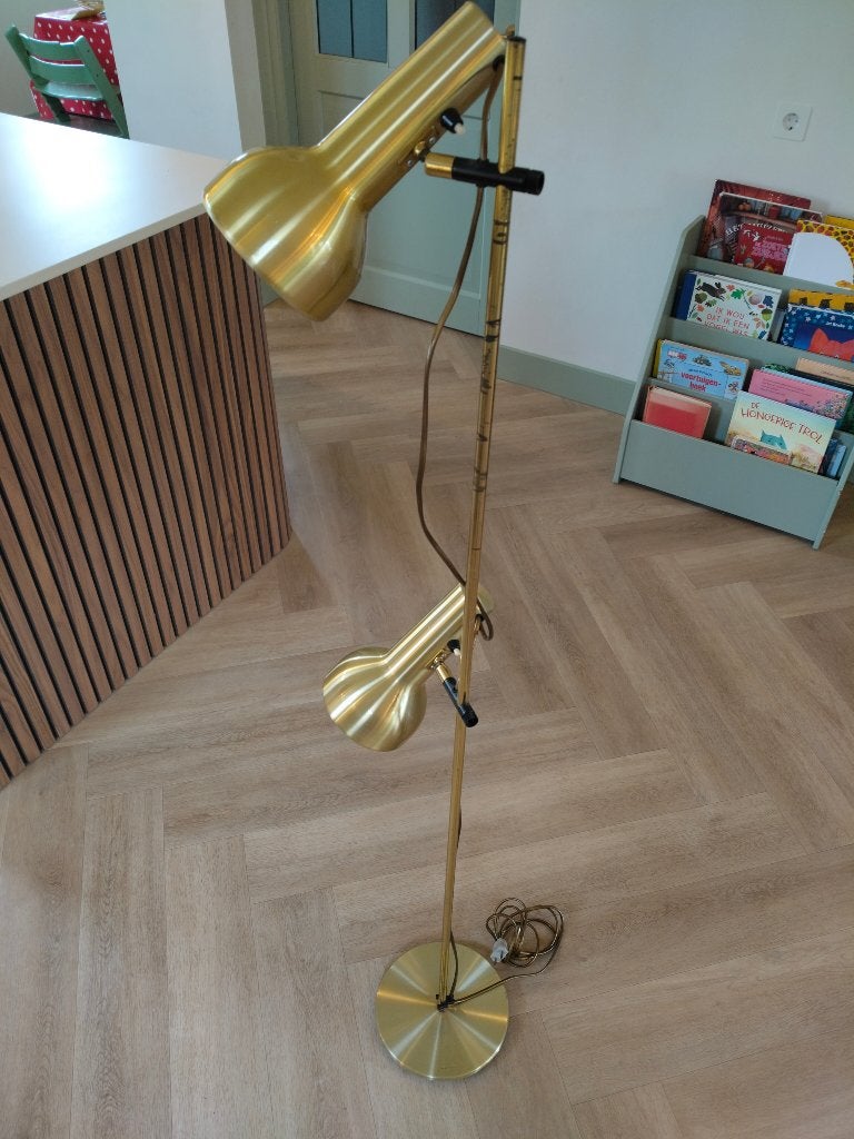 Vintage stalamp goud, Ophalen, Gebruikt, 100 tot 150 cm, Vintage