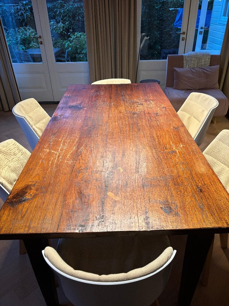 Eettafel tropisch hardhout met twee lades, Gebruikt, 50 tot 100 cm, Vijf personen of meer, Teak