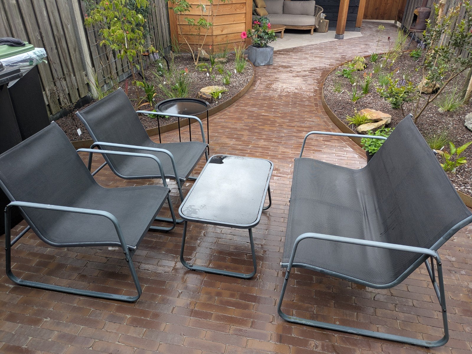 Nette gebruikte tuinset, Ophalen, 4 zitplaatsen, Gebruikt, Textileen
