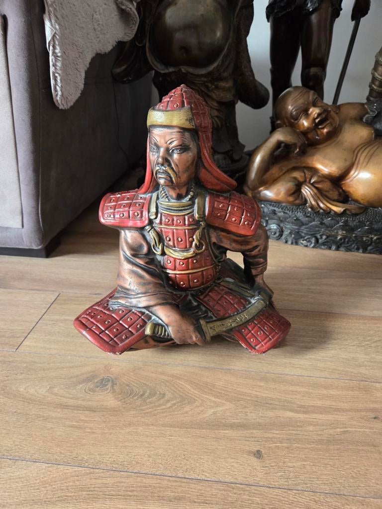 Samurai Stenen Beeld 40 cm - Oosterse Krijger Decoratie, Antiek en Kunst, Ophalen of Verzenden, 20 - 50 cm, Steen of Keramiek