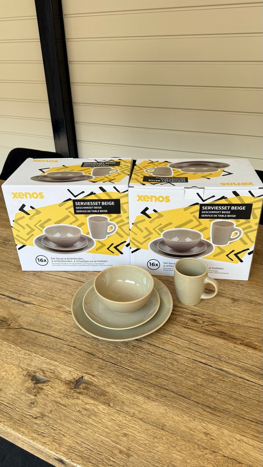 Xenos Servies Beige - 2x 16-delig servies voor 4 personen, Ophalen, Steen, Overige merken, Nieuw