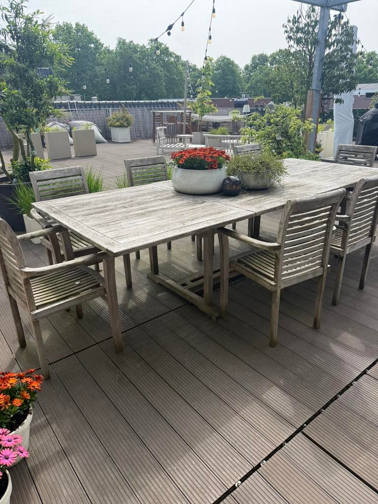 10 Teak houten stoelen (zonder tafel), Ophalen, Meer dan 8 zitplaatsen, Teakhout, Zo goed als nieuw