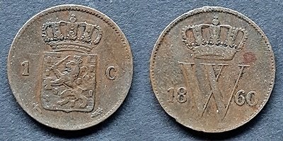 Cent 1860, Ophalen of Verzenden, Koning Willem III, 1 cent