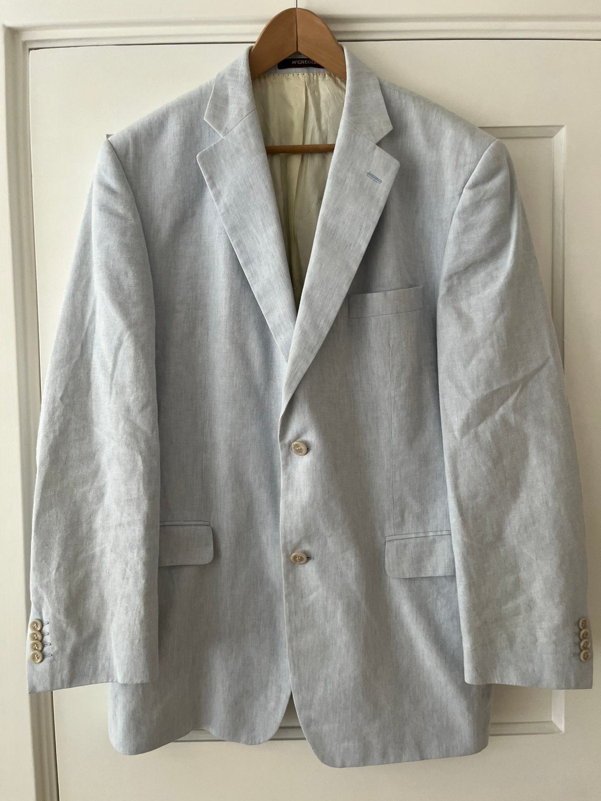 Lichtblauwe linnen blazer van McGregor maat 54, Kleding | Heren, Ophalen of Verzenden, Zo goed als nieuw, Maat 52/54 (L), Blauw