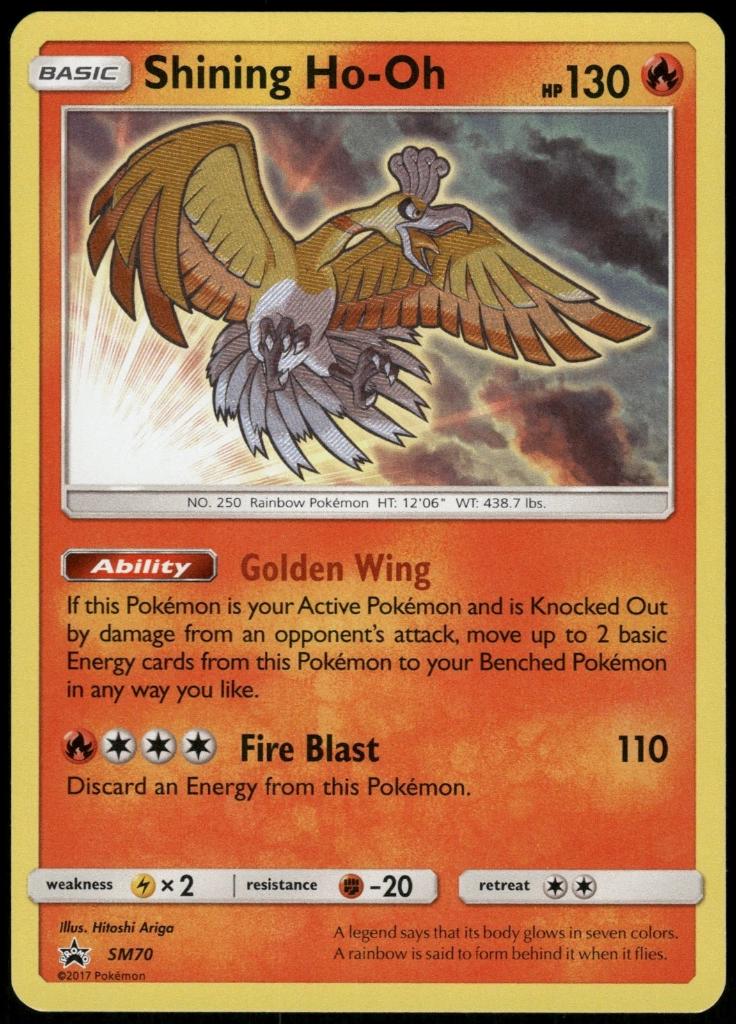 pokemon black star sun & moon promo holo shining ho-oh SM70, Ophalen of Verzenden, Zo goed als nieuw, Losse kaart, Foil