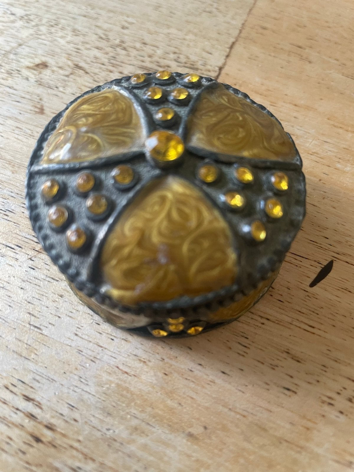 Vintage sieradendoosje met gele steentjes, Ophalen of Verzenden