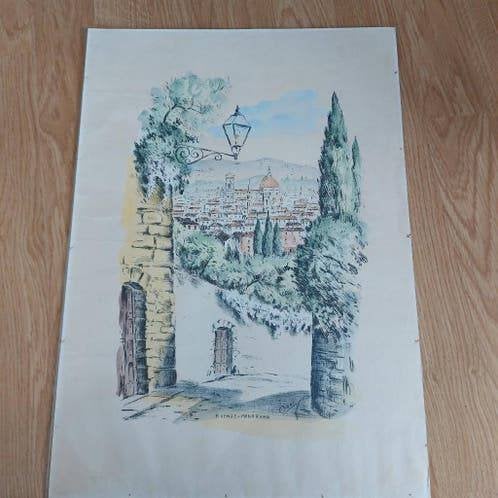 Oude aquarel van Cioni -Firenze Panorama- 33x46cm, Ophalen of Verzenden
