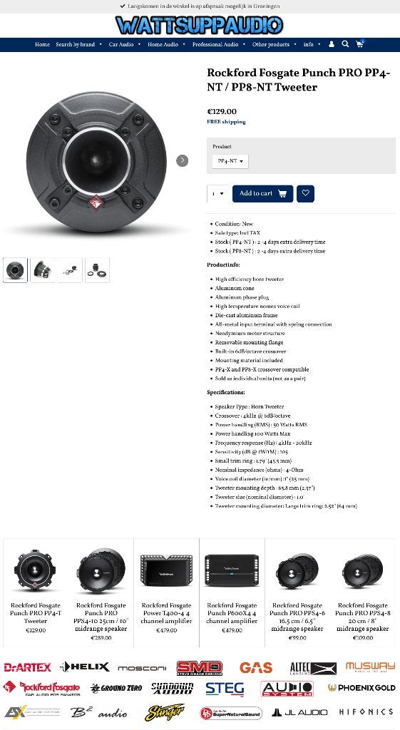 Rockford Fosgate Punch PRO PP4-NT / PP8-NT Tweeter, Audio-design, Nieuw, Am Breilingsweg 3, 76709 Kronau, Duitsland, Ophalen of Verzenden