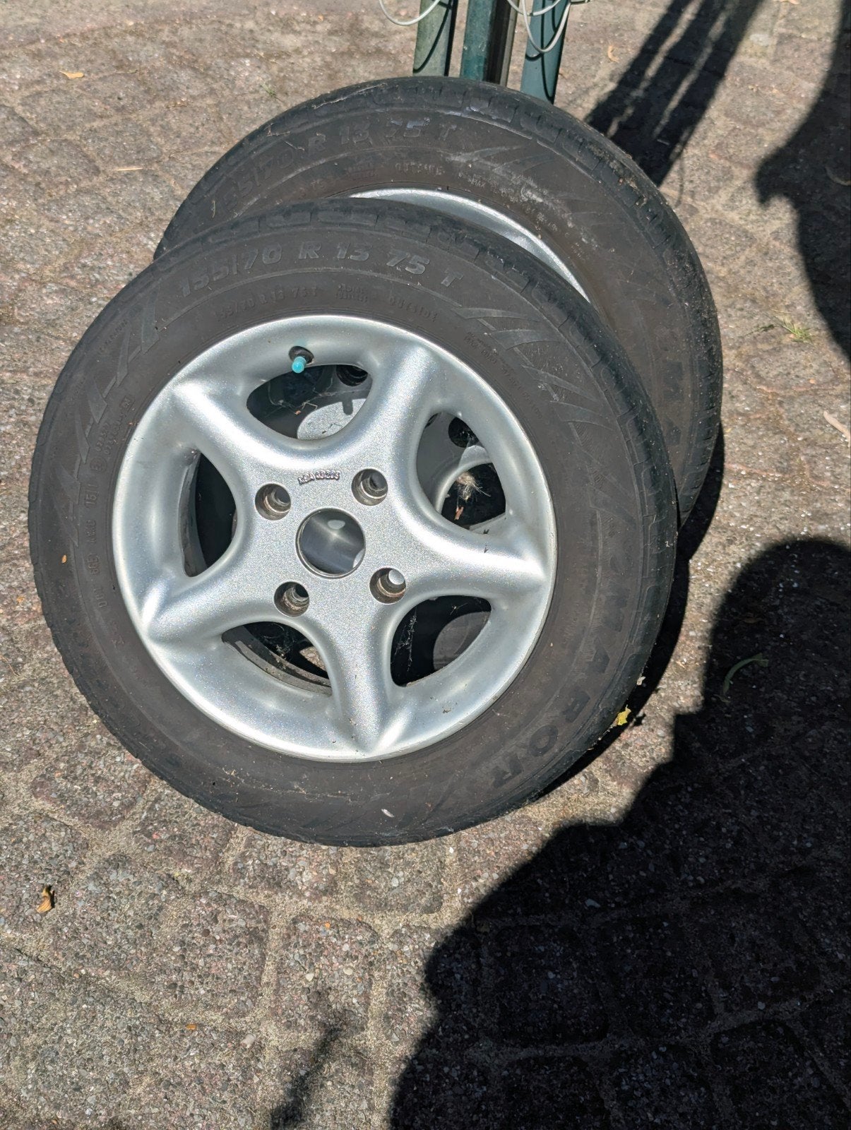 4x BORBET 13 inch 114.3 met doppen, Ophalen, Gebruikt