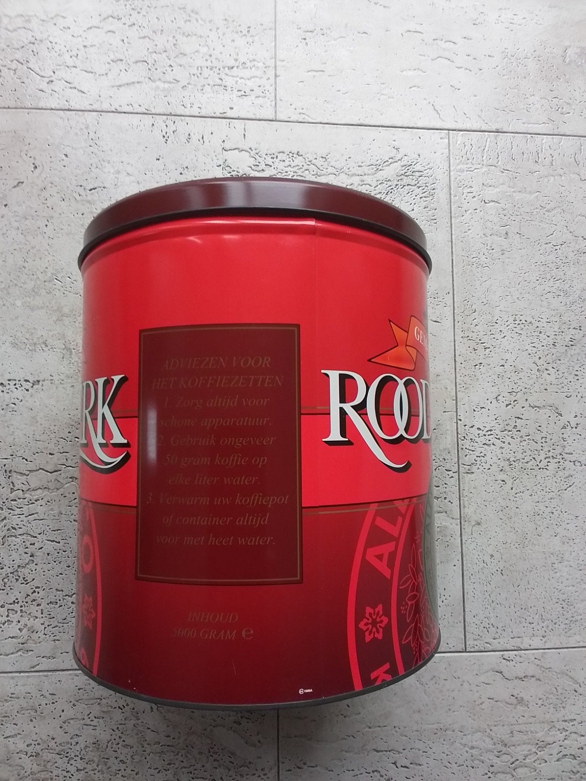 groot rood koffieblik - Alex Meijer - 28 cm, Verzamelen, Blikken, Ophalen of Verzenden, Gebruikt, Koffie, Overige merken