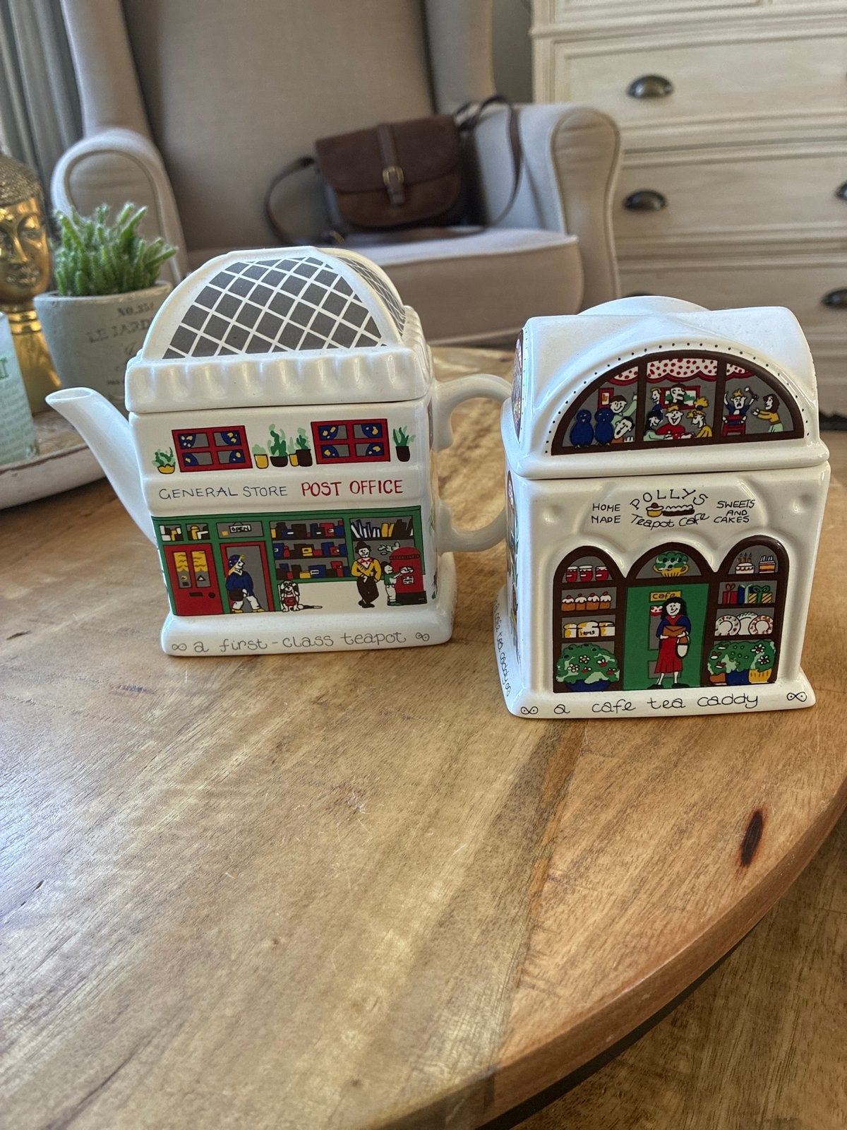 Vintage Keramische Theepot & Theebus Set - Winkelontwerp, Ophalen