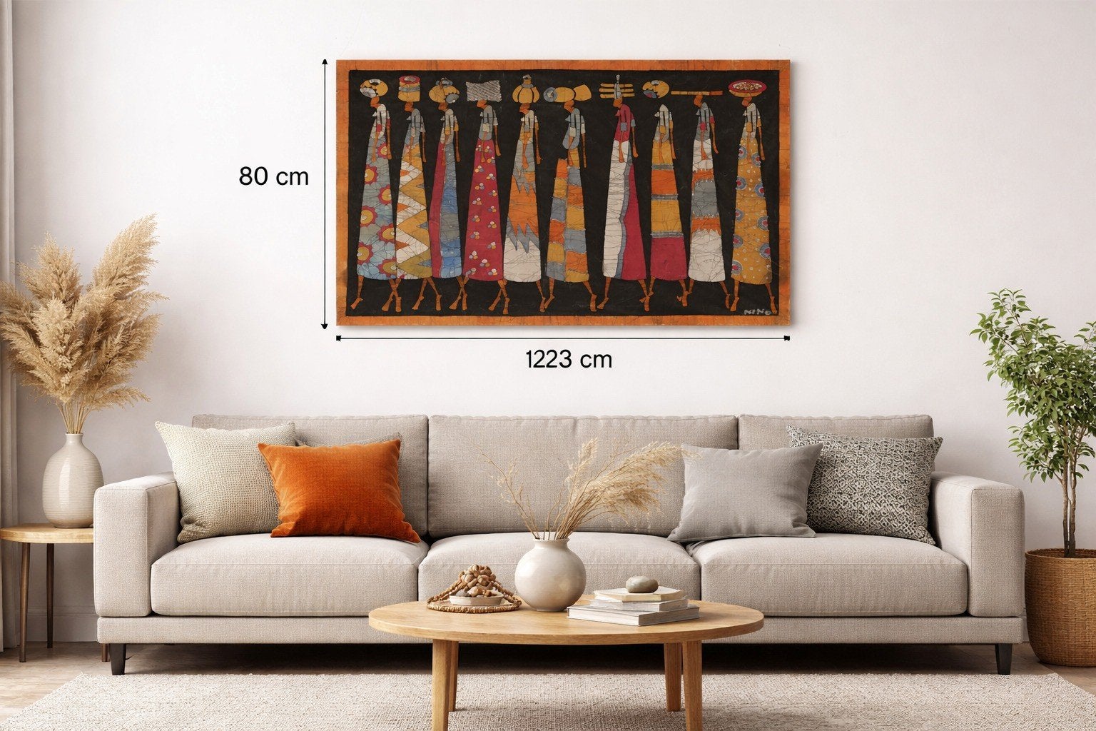 Uniek Afrikaans doek uit Mozambique, ingelijst 80x123, Antiek en Kunst, Ophalen