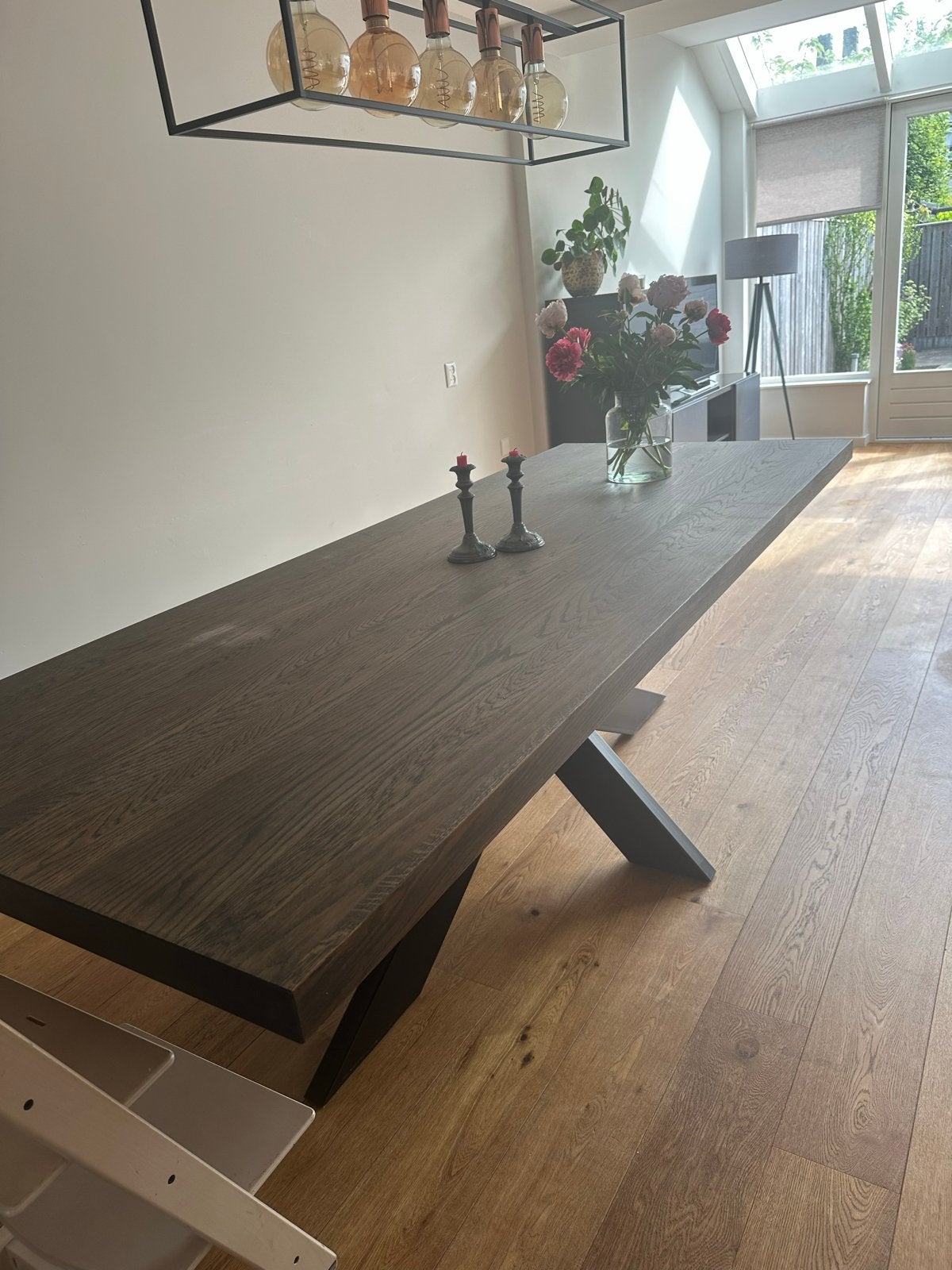 Eettafel 260x100 cm, donker charcoal, 6cm dik, Ophalen, Gebruikt, 200 cm of meer, 50 tot 100 cm