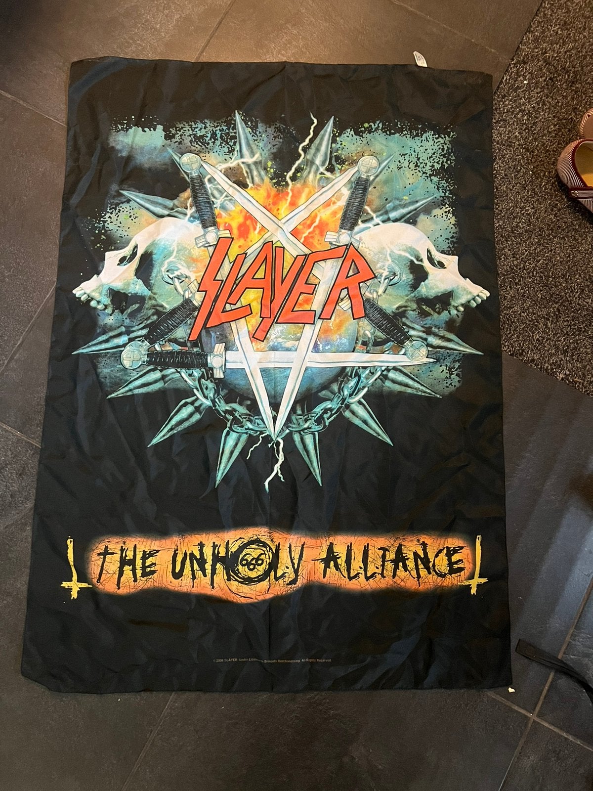 Slayer stoffen doek / poster metal gratis, Ophalen, Poster, Artwork of Schilderij