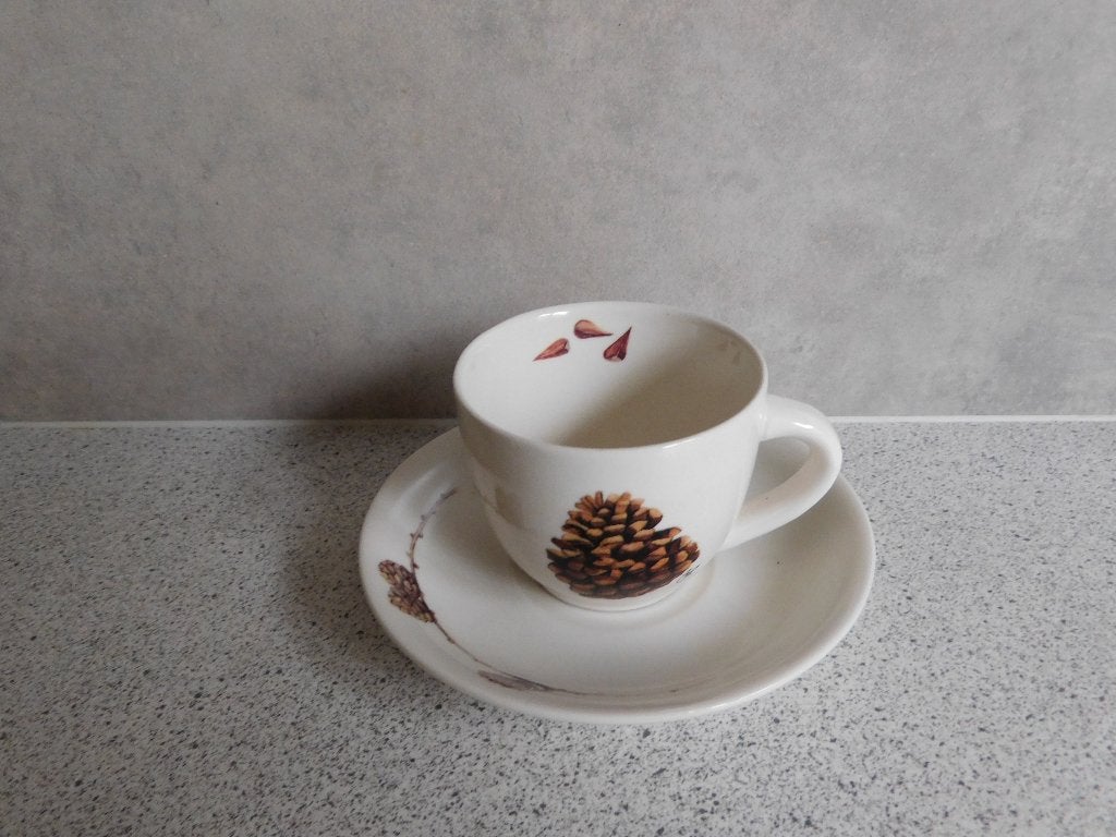 Kop en schotel Dennenappel JET by ter Steege, Huis en Inrichting, Keuken | Servies, Ophalen of Verzenden, Zo goed als nieuw, Overige stijlen