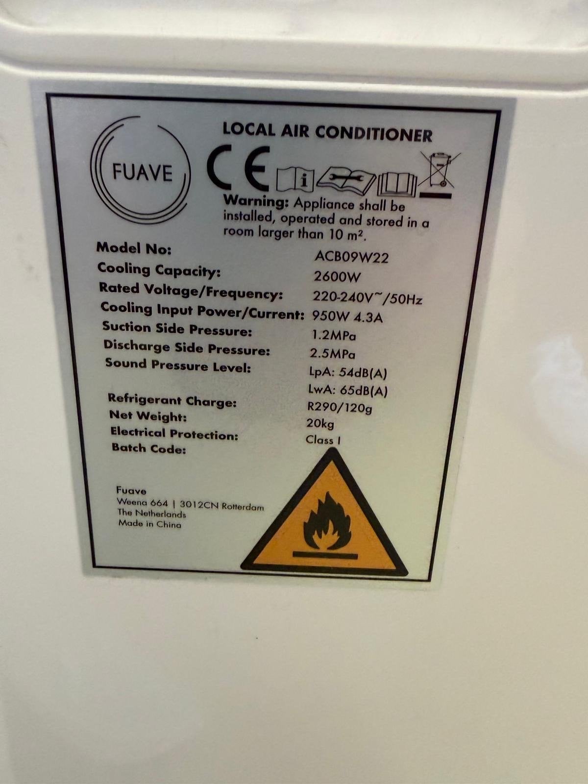 Fuave Mobiele Airco ACB09W22 - Koelen en Ventileren, Minder dan 60 m³, 3 snelheden of meer, Ophalen of Verzenden, Zo goed als nieuw
