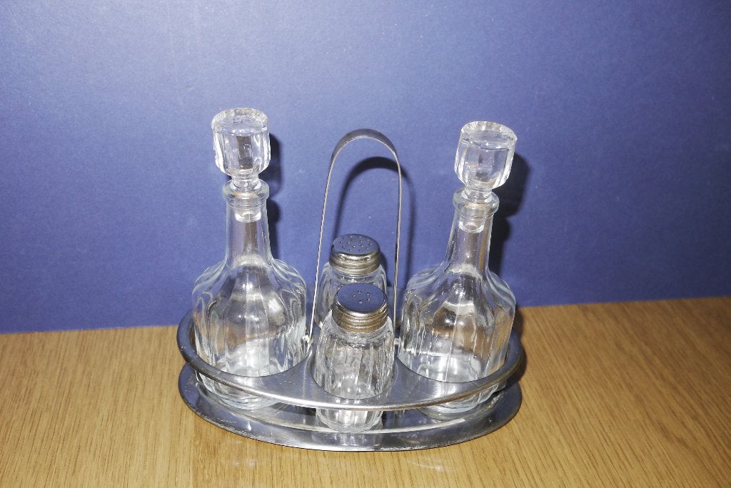 brocant curiosa set peper zout azijn olie jaren 60, Antiek en Kunst, Ophalen of Verzenden