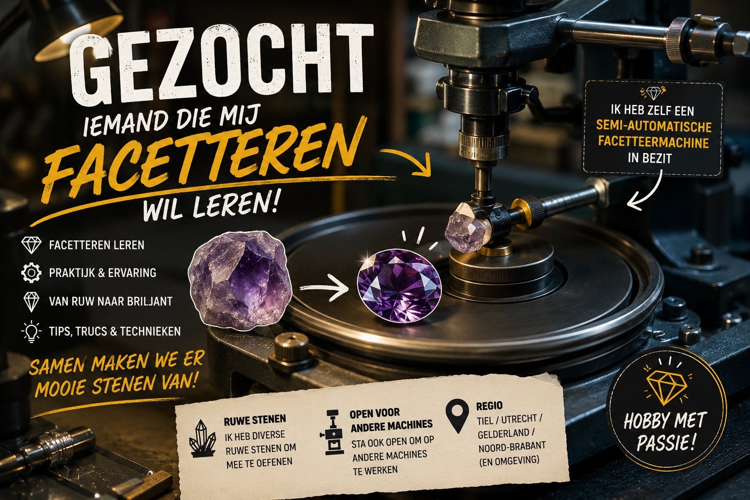 GEZOCHT: ervaren facetteerder die mij het vak wil leren, Ophalen