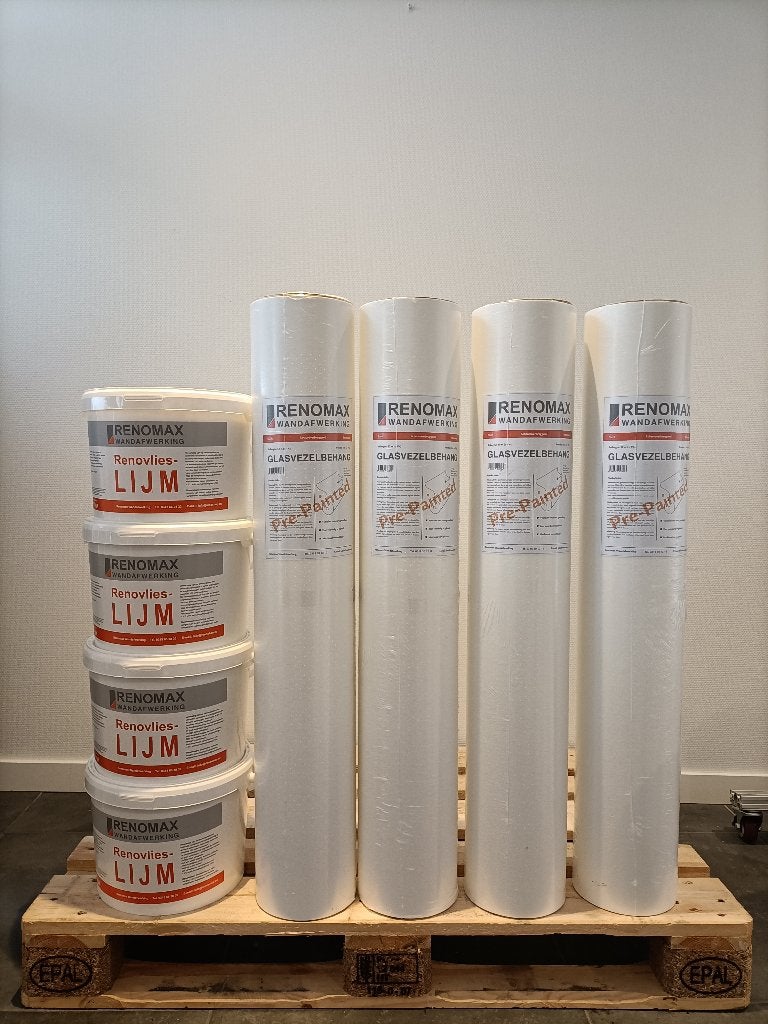 200 grams Glasvezel behang 200m2 met lijm, Ophalen, 75 m² of meer, Wit