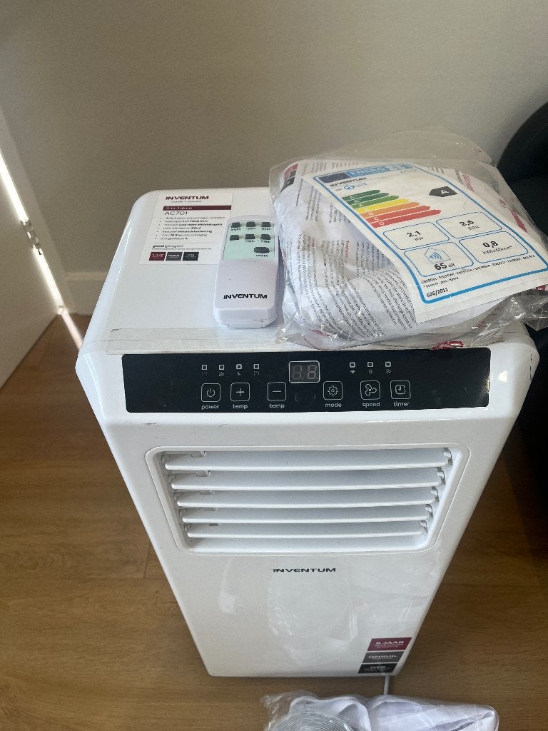 Mobiele airco Inventum AC701 koelt goed + raamafdichtingset, Ophalen, Gebruikt, Timer, Minder dan 60 m³