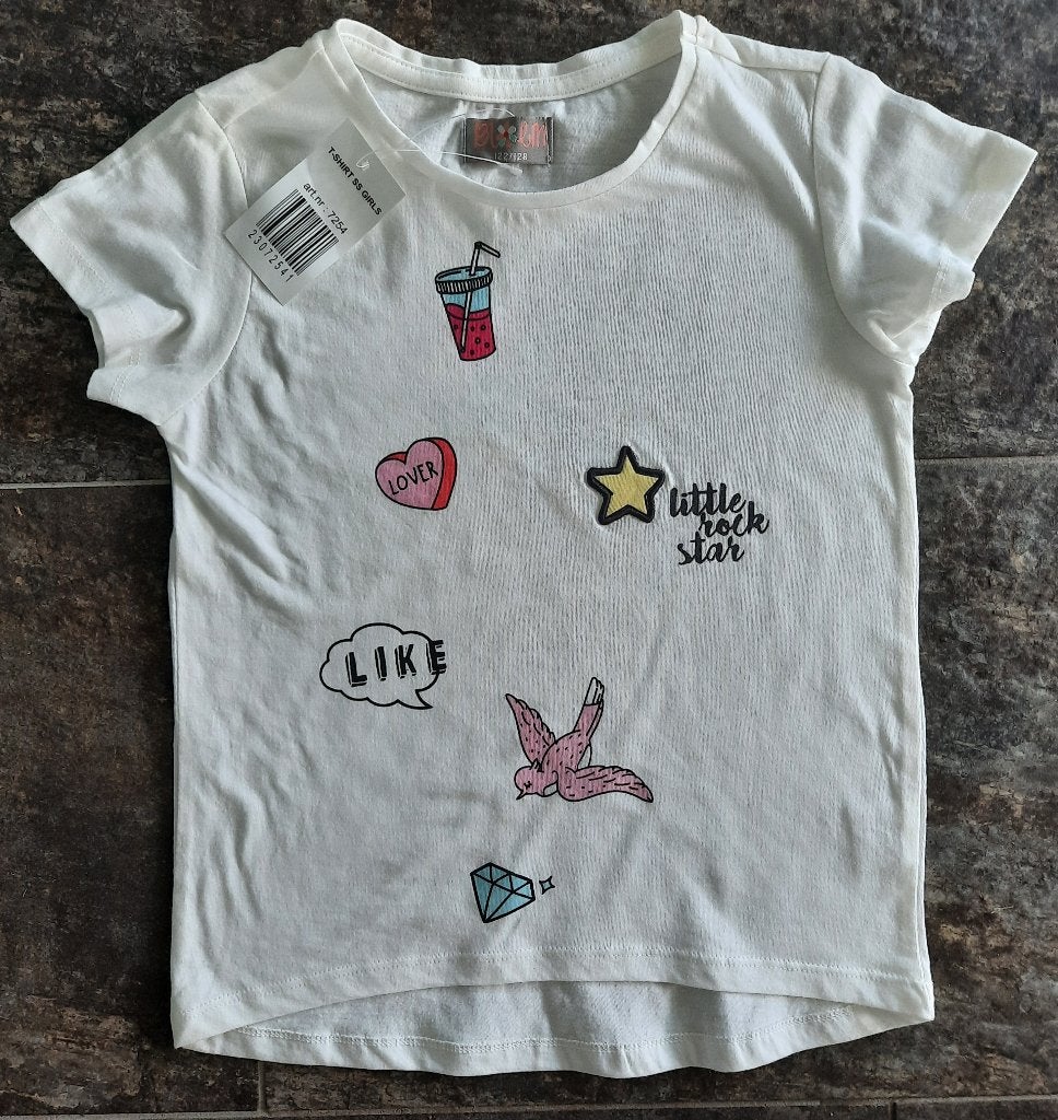 Nieuw BLOEM tshirt licht creme met applicaties 122-128, Kinderen en Baby's, Kinderkleding | Maat 122, Meisje, Nieuw, Ophalen of Verzenden