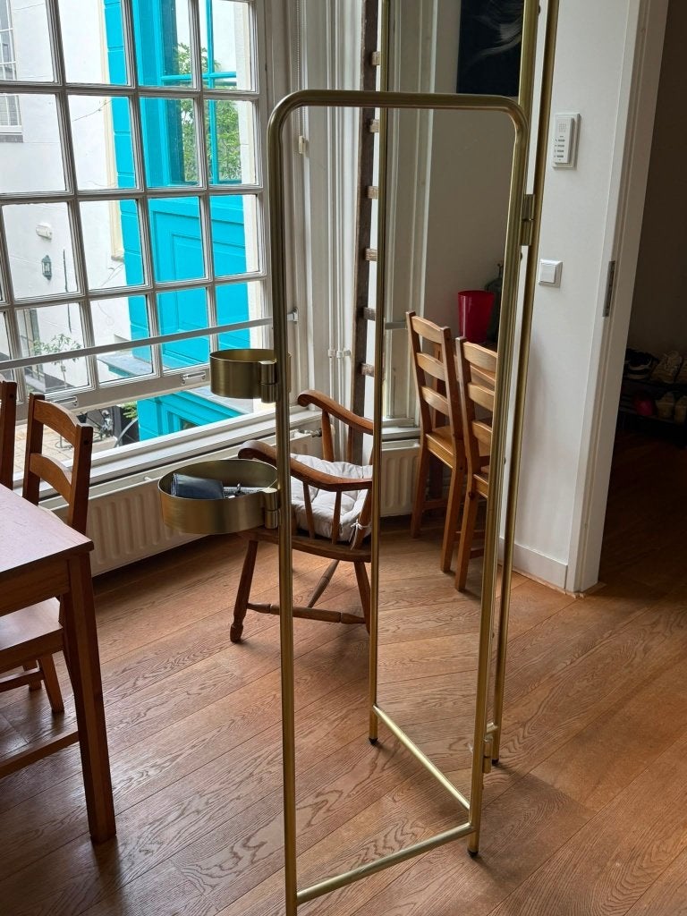 Brass-coloured clothes rack with mirror and trays, Ophalen, Zo goed als nieuw