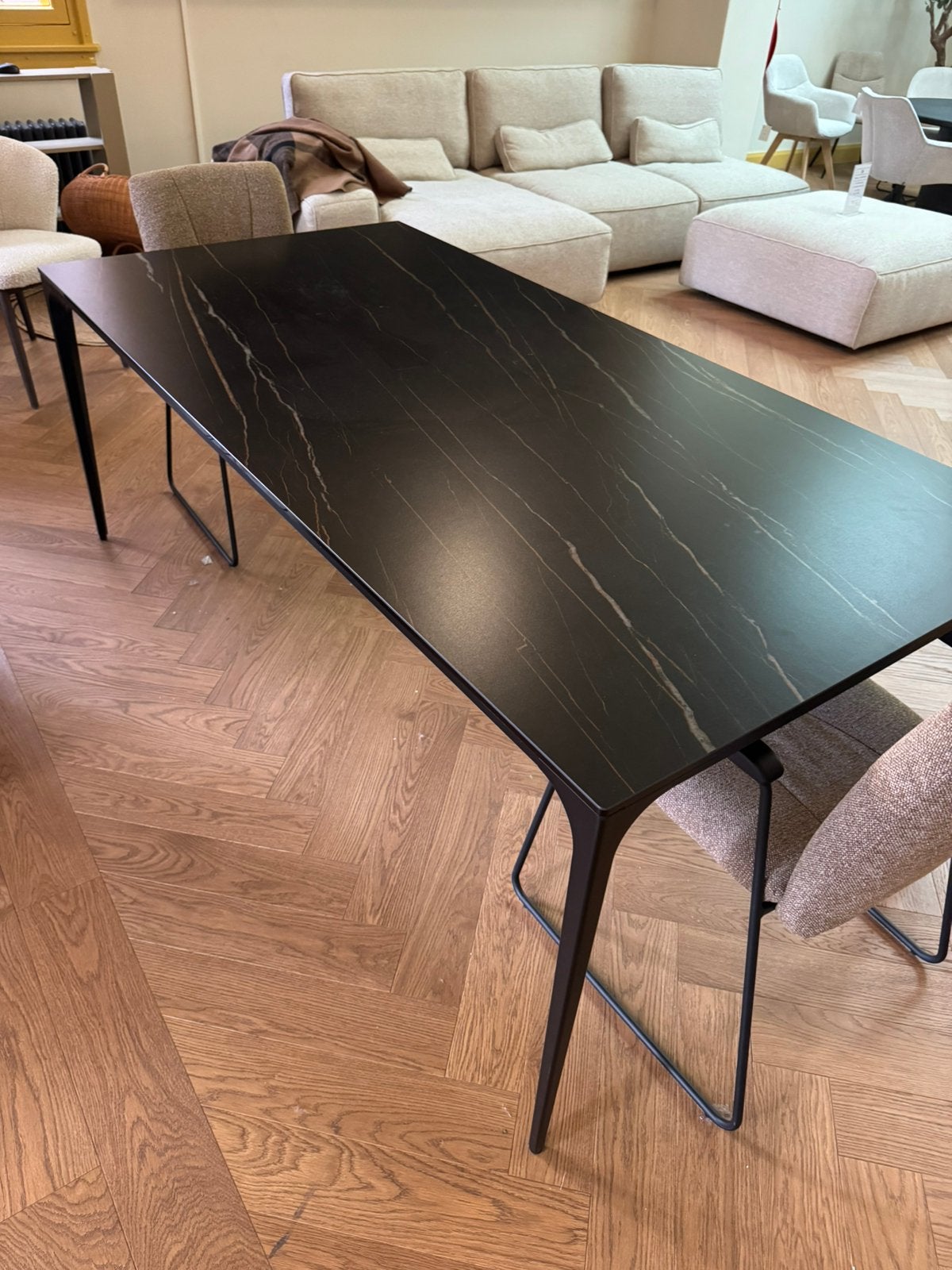 Keramische eettafel – zwart marmerlook | 200  100 cm, 200 cm of meer, Zo goed als nieuw, Rechthoekig, 50 tot 100 cm