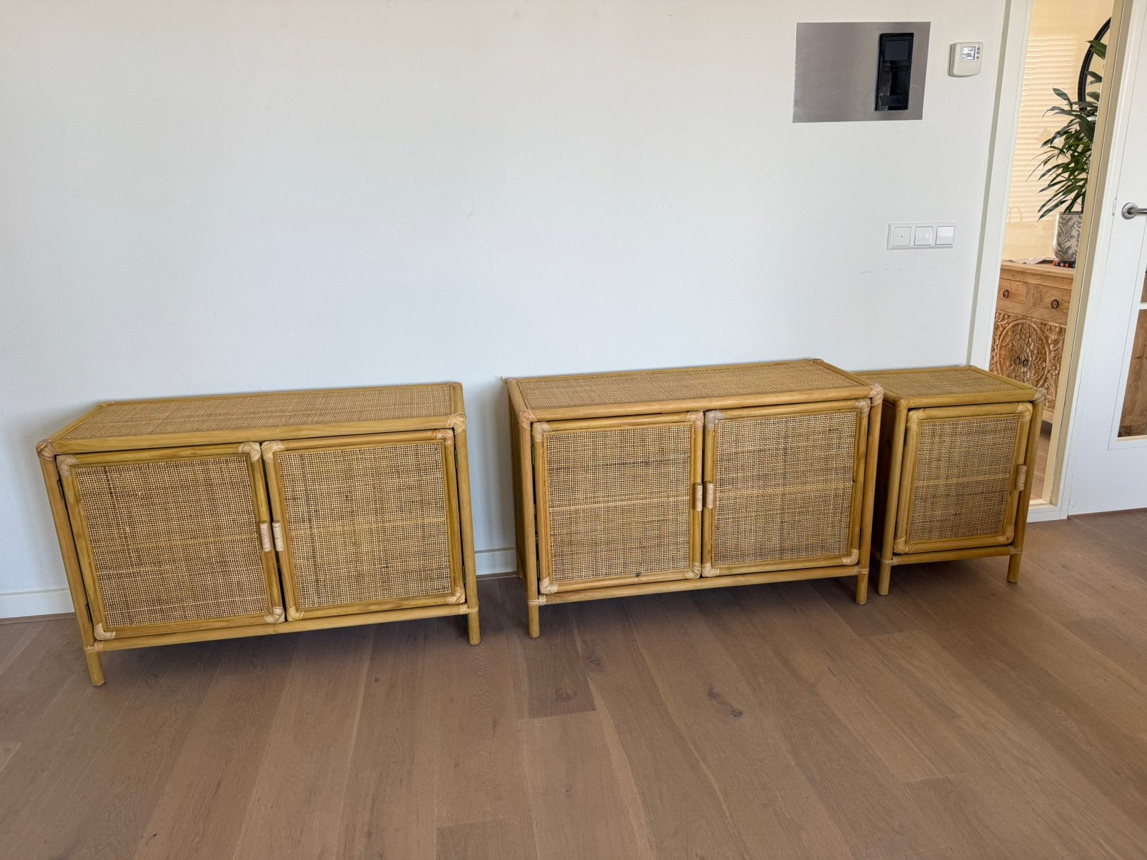 Dressoir Xenos bamboe 2x en 1x nachtkastje, Ophalen, Zo goed als nieuw, 25 tot 50 cm, 50 tot 100 cm