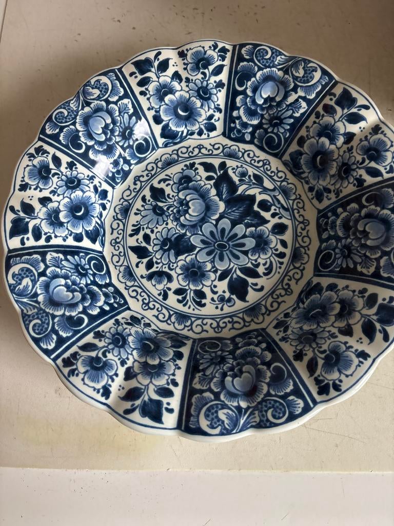Delfts Blauw Wandbord - Handbeschilderd Bloemmotief, Ophalen