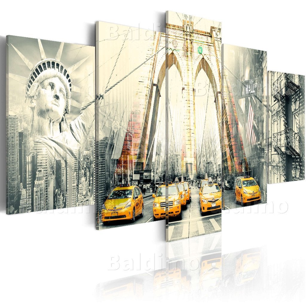 401 Taxi New York Collage 5 Luik Canvas Schilderij 200x100cm, Nieuw, 125 cm of meer, Ophalen of Verzenden, Schilderij
