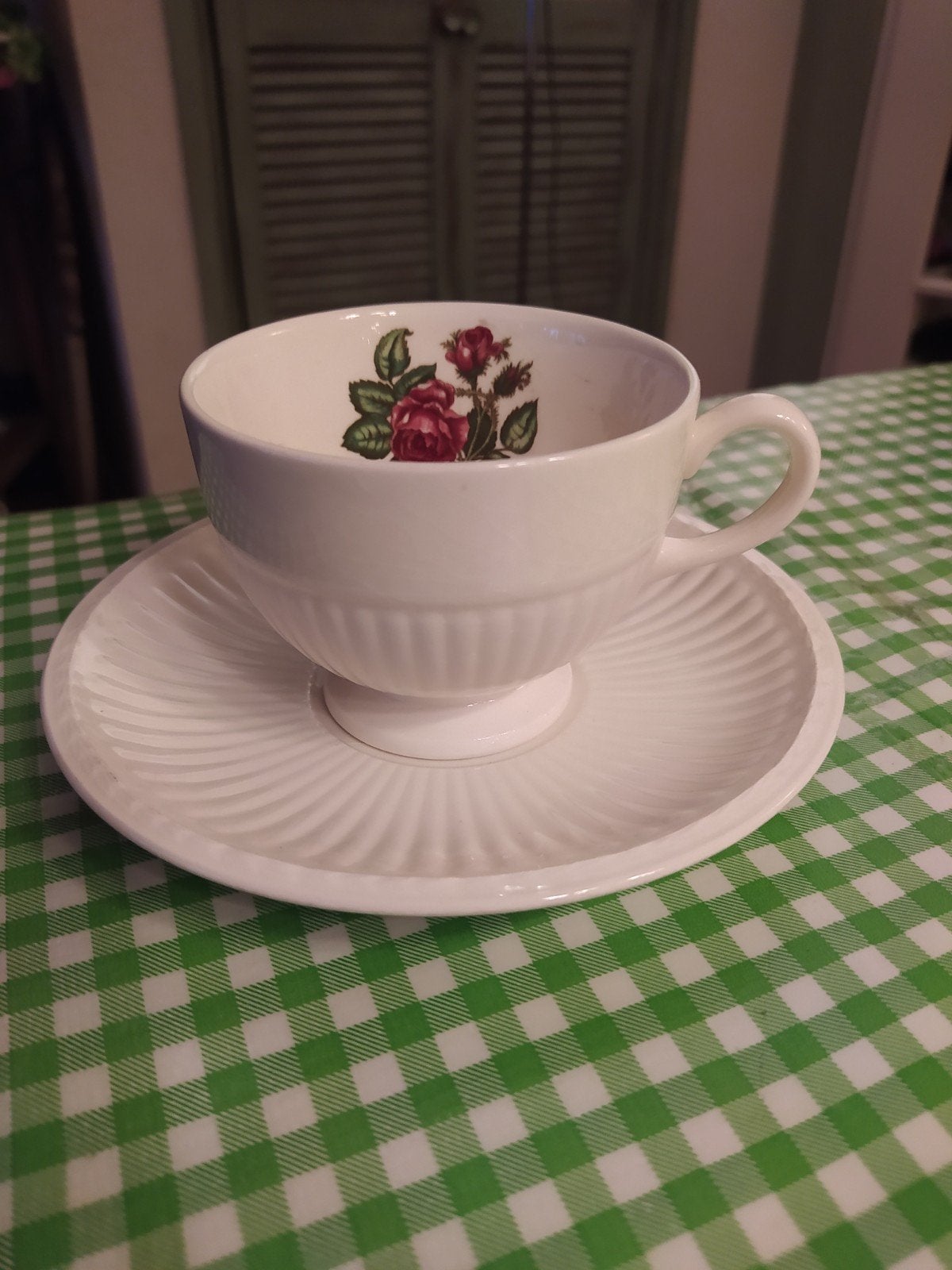 Wedgwood Moss Rose Kop en Schotel - Vintage Servies, Ophalen of Verzenden