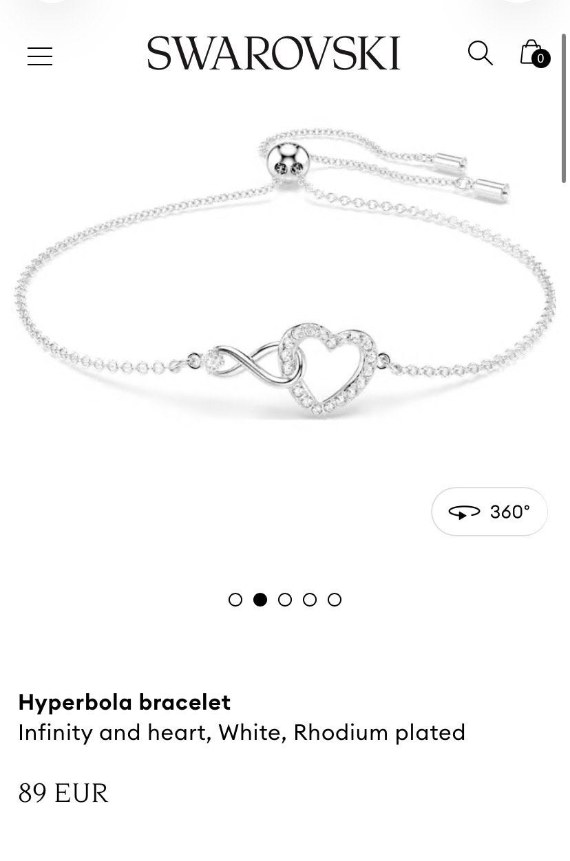 Swarovski Hyperbola Armband Infinity Hart Wit Gerhodineerd, Met kristal, Overige materialen, Ophalen of Verzenden, Zo goed als nieuw