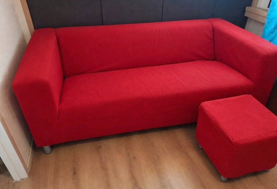IKEA Klippan bank met poef - Rood, Ophalen, Gebruikt, 150 tot 200 cm, Tweepersoons
