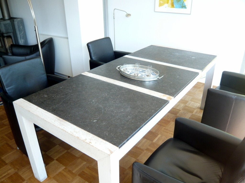 Prachtige eettafel Belgisch Hardsteen 2.10x091 m, Huis en Inrichting, Tafels | Eettafels, Ophalen, Gebruikt, 200 cm of meer, 50 tot 100 cm