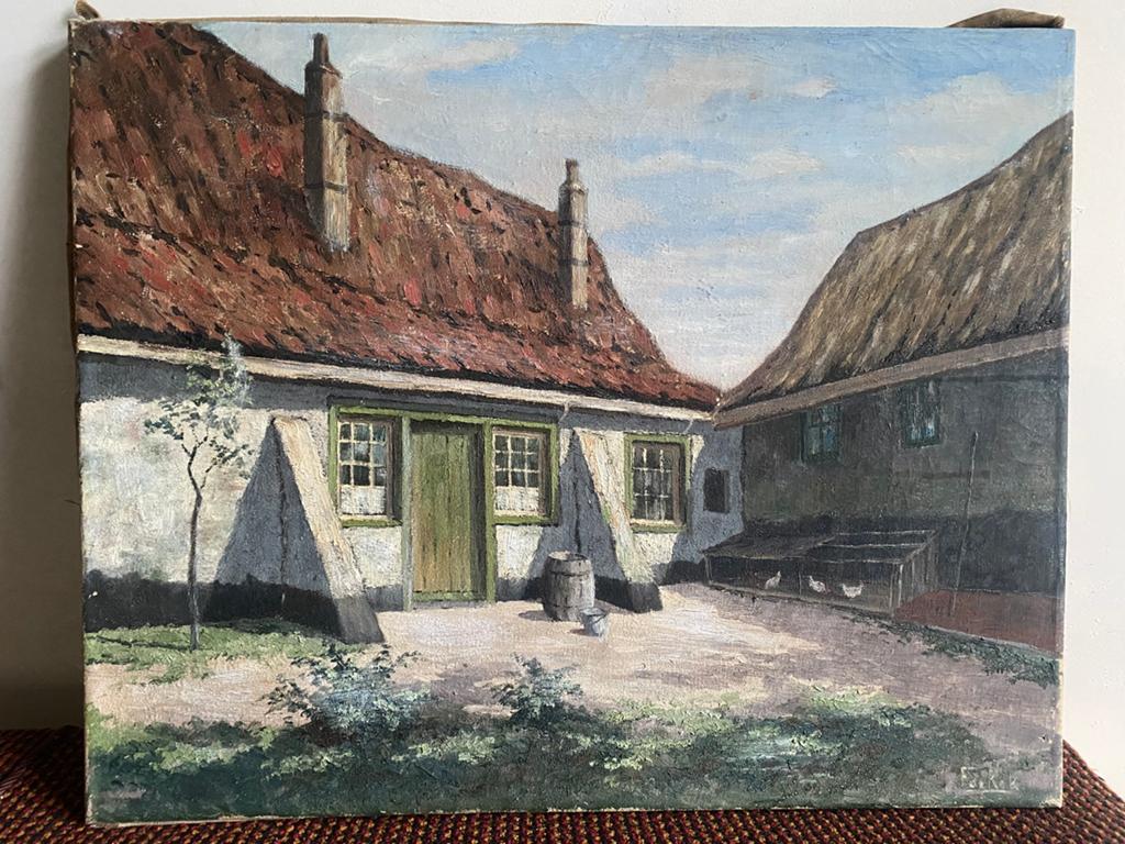 Schilderij van een boerderij, Antiek en Kunst, Kunst | Schilderijen | Klassiek, Ophalen of Verzenden