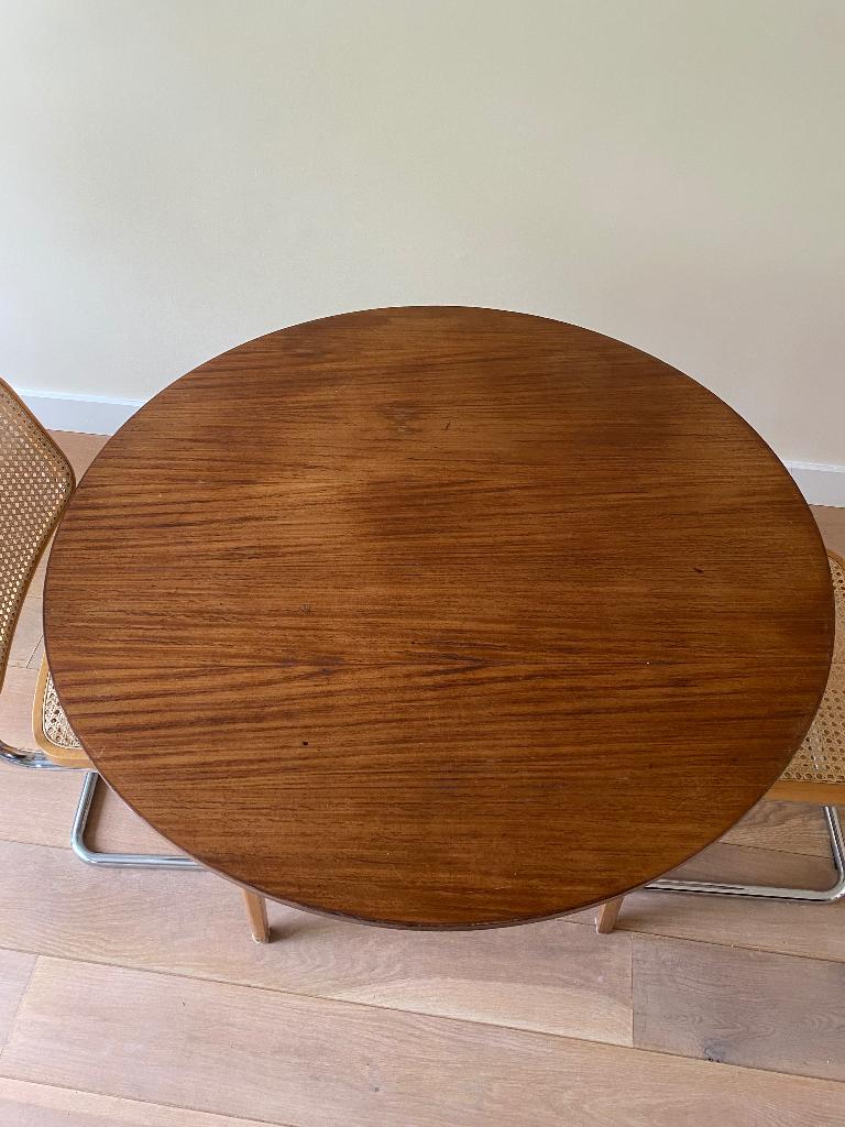 Ronde houten eettafel, Huis en Inrichting, Tafels | Eettafels, Ophalen, Gebruikt, Rond, Vier personen
