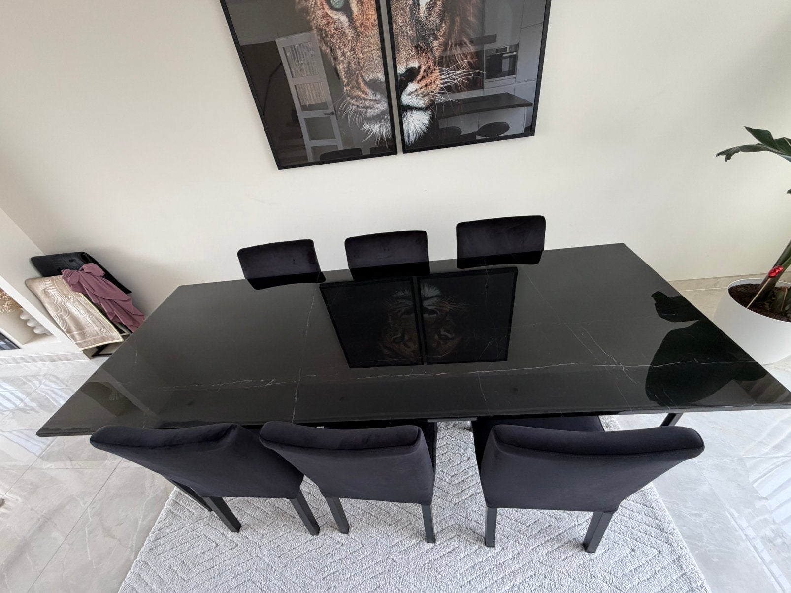 Zwarte echte marmeren eettafel, Huis en Inrichting, Complete eetkamers, Ophalen, Zo goed als nieuw, 4 tot 6 stoelen
