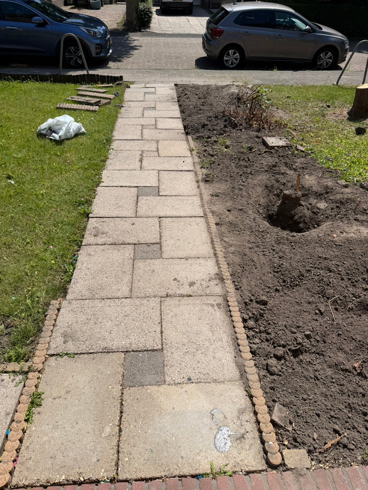 Gratis tuin tegels 16m2 incl opsluit banden, Ophalen of Verzenden, Zo goed als nieuw, Beton, Terrastegels