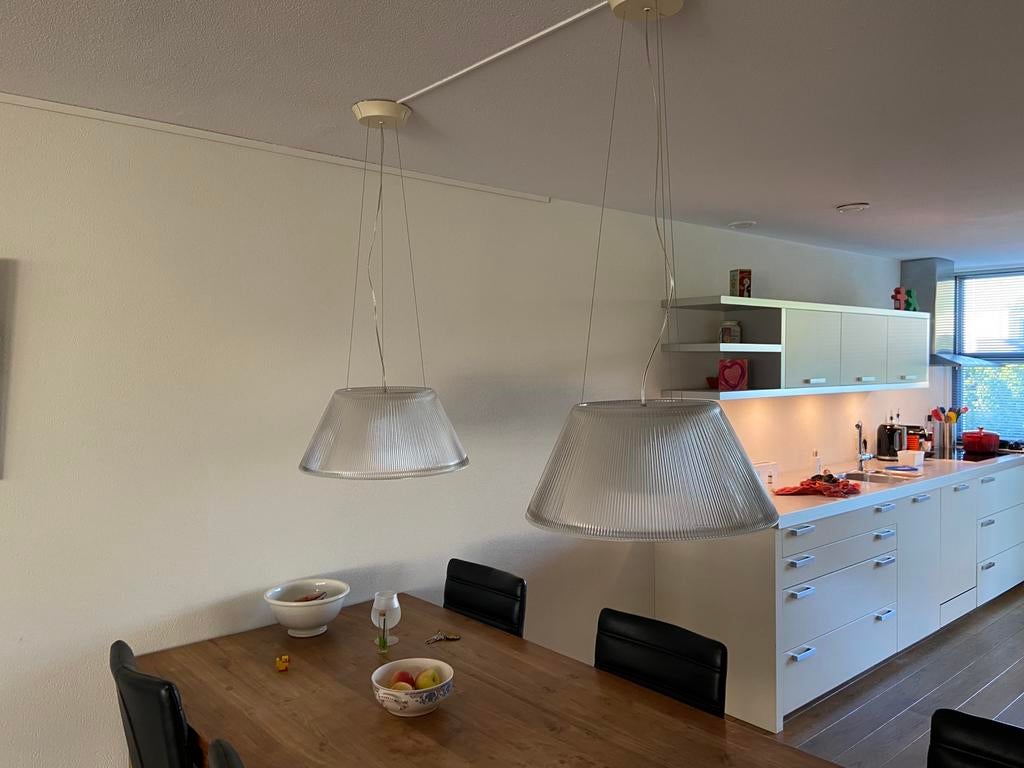 2 Flos Romeo Moon Suspension 2 by Philippe Starck, Ophalen, Modern design, 75 cm of meer, Glas