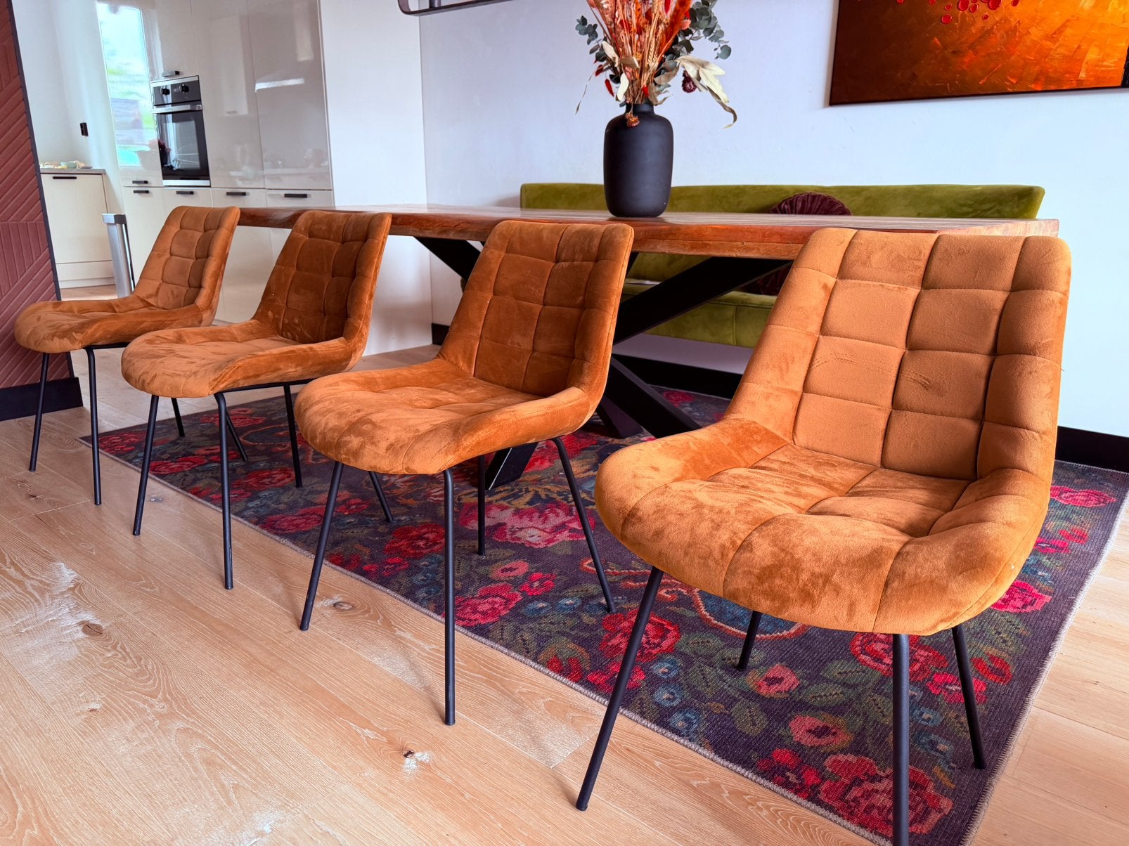 4 velvet stoelen, Ophalen, Overige kleuren, Zo goed als nieuw, Vier