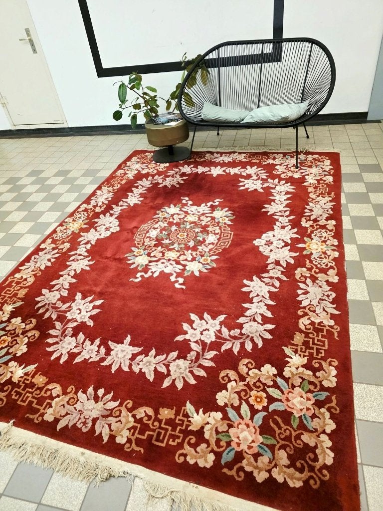 9716: Vintage Hand-Knotted Chinese Art Deco Wool Rug, Ophalen, Gebruikt, Vintage, 200 cm of meer