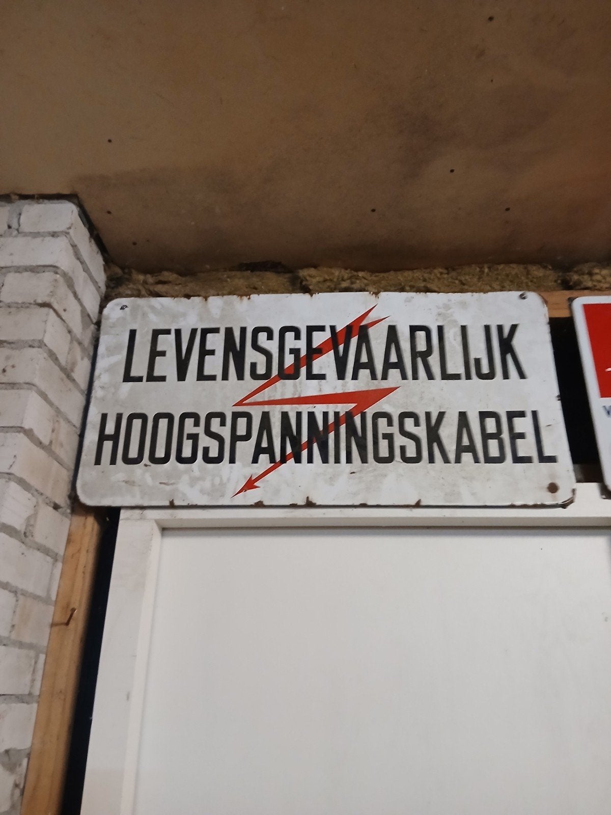 Vintage 'Levensgevaarlijk Hoogspanningskabel' bord., Antiek en Kunst, Ophalen of Verzenden
